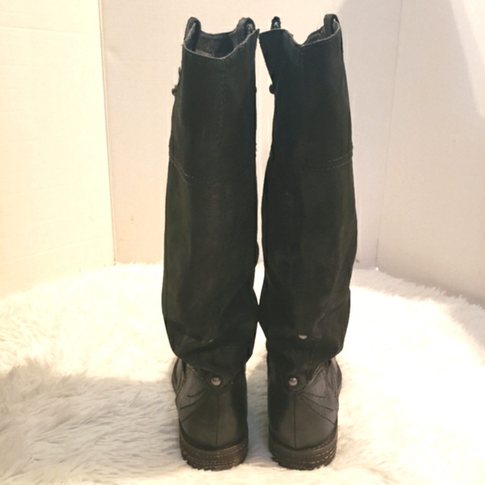 COPY - OTBT Women 7 Boots Tall Knee High Pull On Black Leather Shoes Low Heel P… - Picture 11 of 15